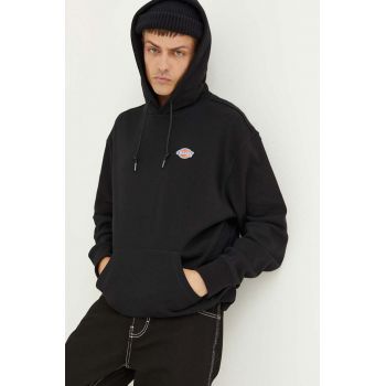 Dickies hanorac de bumbac barbati, culoarea negru, cu glugă, neted