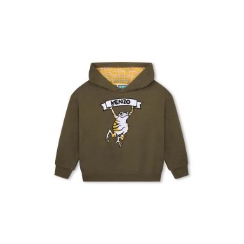 Kenzo Kids bluza copii culoarea verde, cu glugă, cu imprimeu