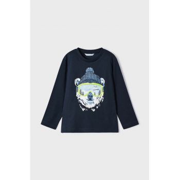 Mayoral longsleeve din bumbac pentru copii culoarea albastru marin, cu imprimeu