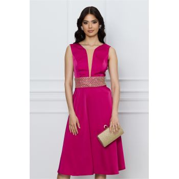 Rochie Moze fucsia cu glitter in talie