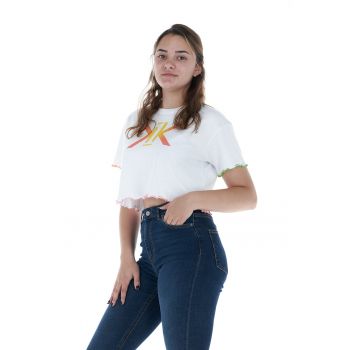 Tricou crop cu imprimeu logo