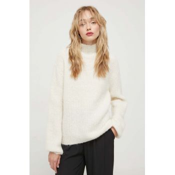 Bruuns Bazaar pulover de lana femei, culoarea bej, călduros, cu turtleneck