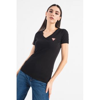 Tricou slim fit cu decolteu in V