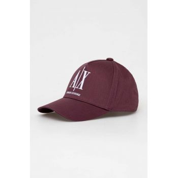 Armani Exchange șapcă de baseball din bumbac culoarea bordo, cu imprimeu