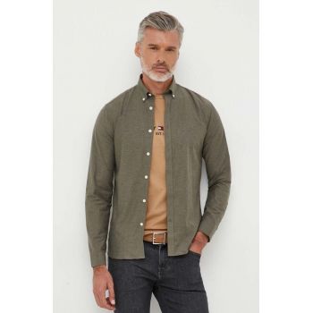 Lindbergh camasa barbati, culoarea verde, cu guler button-down, slim