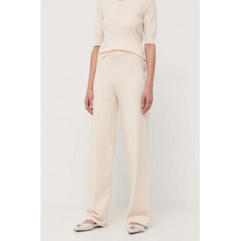 Max Mara Leisure pantaloni femei, culoarea bej, drept, high waist