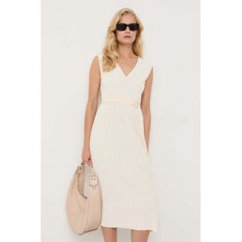 Max Mara Leisure rochie culoarea bej, midi, evazati