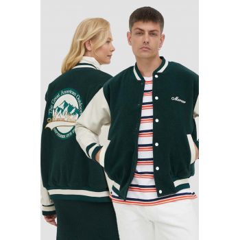 The Mercer Brand jacheta bomber din lana culoarea verde, de tranzitie