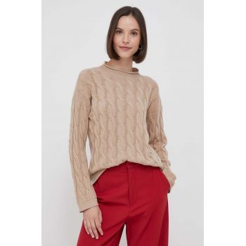 United Colors of Benetton pulover din amestec de lana femei, culoarea bej, cu turtleneck