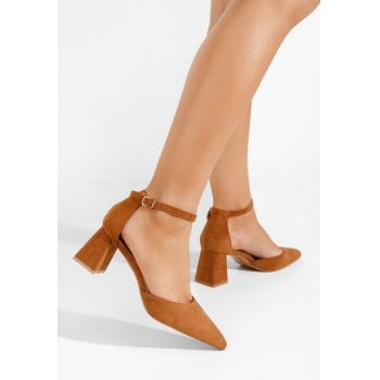 Pantofi cu toc gros Sambria camel