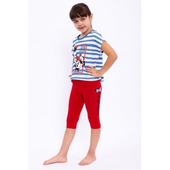 Set de tricou si colanti cu imprimeu Mickey&Minnie Mouse