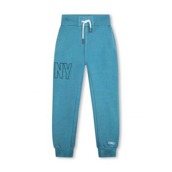 Dkny pantaloni de trening din bumbac pentru copii culoarea verde, cu imprimeu