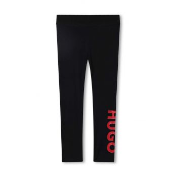 HUGO leggins copii culoarea negru, cu imprimeu