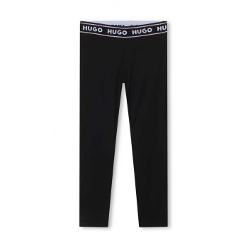 HUGO leggins copii culoarea negru, neted