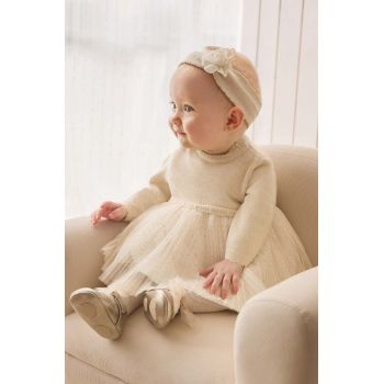 Mayoral Newborn rochie bebe culoarea bej, mini, evazati