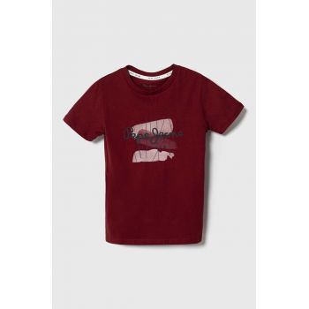 Pepe Jeans tricou de bumbac pentru copii culoarea bordo, cu imprimeu