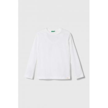 United Colors of Benetton longsleeve din bumbac pentru copii culoarea alb, melanj