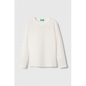 United Colors of Benetton longsleeve din bumbac pentru copii culoarea bej, neted