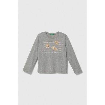 United Colors of Benetton longsleeve din bumbac pentru copii culoarea gri