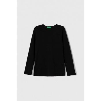 United Colors of Benetton longsleeve din bumbac pentru copii culoarea negru, neted