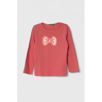 United Colors of Benetton longsleeve din bumbac pentru copii culoarea roz