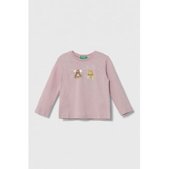 United Colors of Benetton longsleeve din bumbac pentru copii culoarea violet