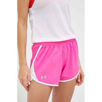 Under Armour pantaloni scurți de alergare Fly-By 2.0 culoarea roz, neted, medium waist