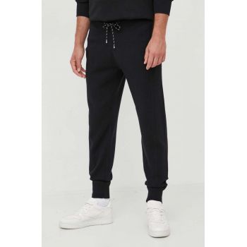 BOSS pantaloni de trening cu amestec de lână culoarea negru, melanj