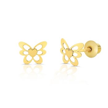 Cercei din aur 14k pentru copii Butterfly Wing Hearts