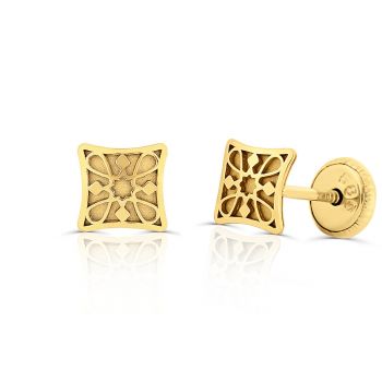 Cercei din aur 14k pentru copii Intricate Square