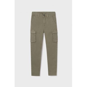 Mayoral pantaloni copii cargo slim culoarea verde, neted