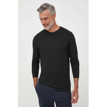 United Colors of Benetton longsleeve din bumbac culoarea negru, neted