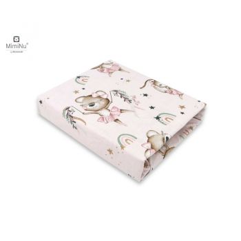 Cearceaf cu elastic MimiNu pentru landou 80x35 cm din bumbac Little Ballerina Pink