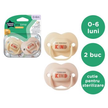 Suzeta Tommee Tippee Anytime design ortodontic simetric 0-6 luni 2 buc Bej