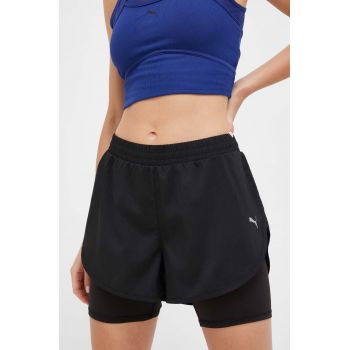 Puma pantaloni scurți de alergare Run Favourite STUDIO YOGINI LITE culoarea negru, uni, medium waist 523181