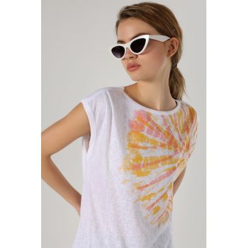 Tricou cu decolteu la baza gatului si model tie-dye