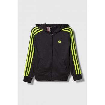 adidas bluza copii culoarea gri, cu glugă, cu imprimeu