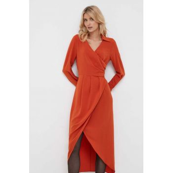 Sisley rochie culoarea portocaliu, midi, evazati