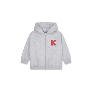 Kenzo Kids bluza copii culoarea gri, cu glugă, cu imprimeu