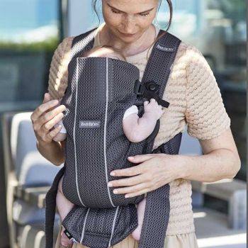 BabyBjorn - Marsupiu anatomic Mini, cu pozitii multiple de purtare – Anthracite, 3D Mesh