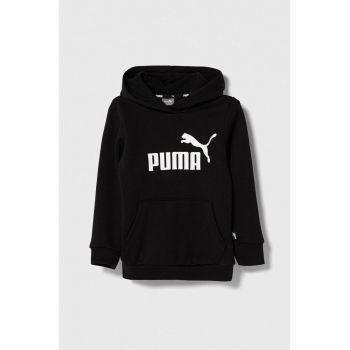 Puma bluza copii ESS Logo Hoodie FL G culoarea negru, cu glugă, cu imprimeu