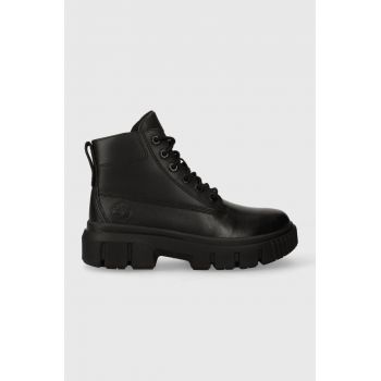 Timberland bocanci de piele Greyfield Leather Boot femei, culoarea negru, cu toc plat, TB0A5ZDR0011