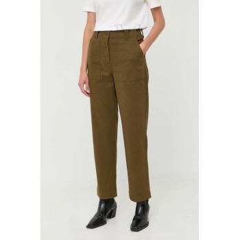 Weekend Max Mara pantaloni femei, culoarea verde, drept, high waist