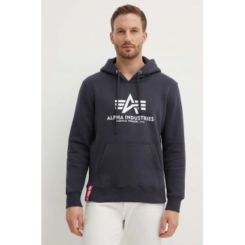 Alpha Industries bluză Basic Hoody bărbați, culoarea bleumarin, cu glugă, cu imprimeu 178312.02-navy