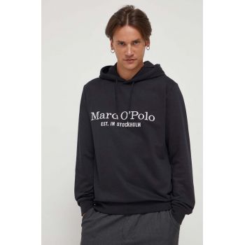 Marc O'Polo hanorac de bumbac barbati, culoarea negru, cu glugă, cu imprimeu de firma original