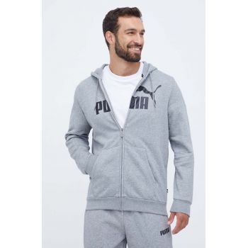 Puma bluza barbati, culoarea gri, cu glugă, cu imprimeu