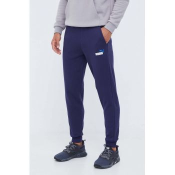 Puma pantaloni barbati, culoarea albastru marin, neted