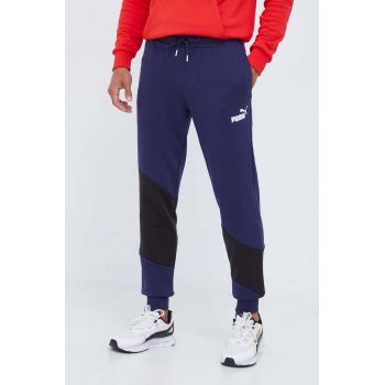 Puma pantaloni de trening culoarea albastru marin, cu imprimeu