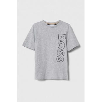 BOSS tricou de bumbac pentru copii culoarea gri, cu imprimeu