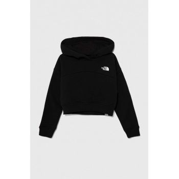 The North Face hanorac de bumbac pentru copii G DREW PEAK CROP P/O HOODIE culoarea negru, cu glugă, neted